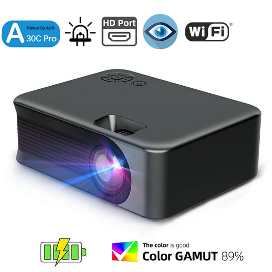 Compact A30C Pro Mini Projector with HD 1080P resolution