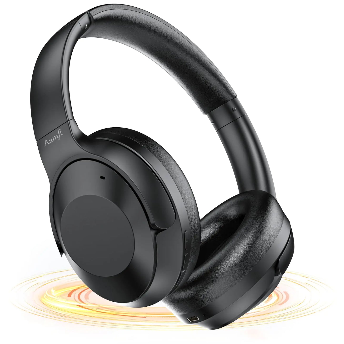 "Aamft ANC Wireless Headphones in Black with Plush Ear Cushions and Foldable Design