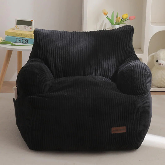 MAXYOYO Kids Bean Bag Chair Stuffed Toddler Bean Bag Sofa with Filler Bean Bag Chair for Boys and Girls Lazy Sofa with Pocket Floor Chair for Gaming Reading Black