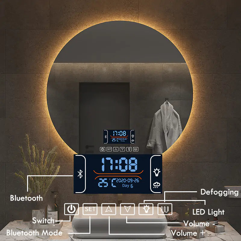 Luxury Smart Mirror with Backlight – Elegant round mirror with adjustable LED lighting.