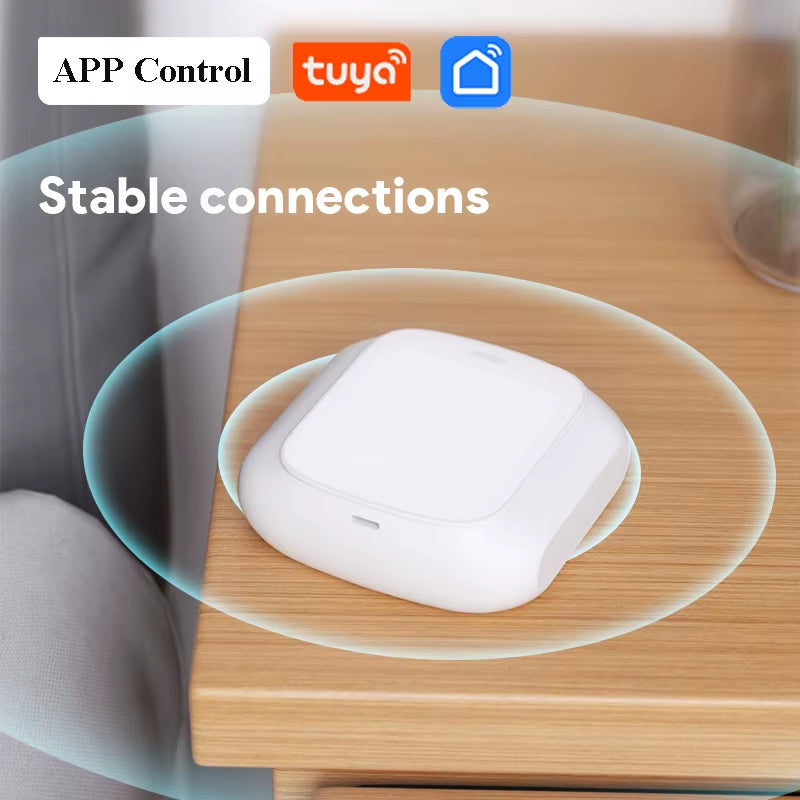 Front view of Tuya WiFi Zigbee 3.0 smart switch with "2 gang 6 scenes" text.