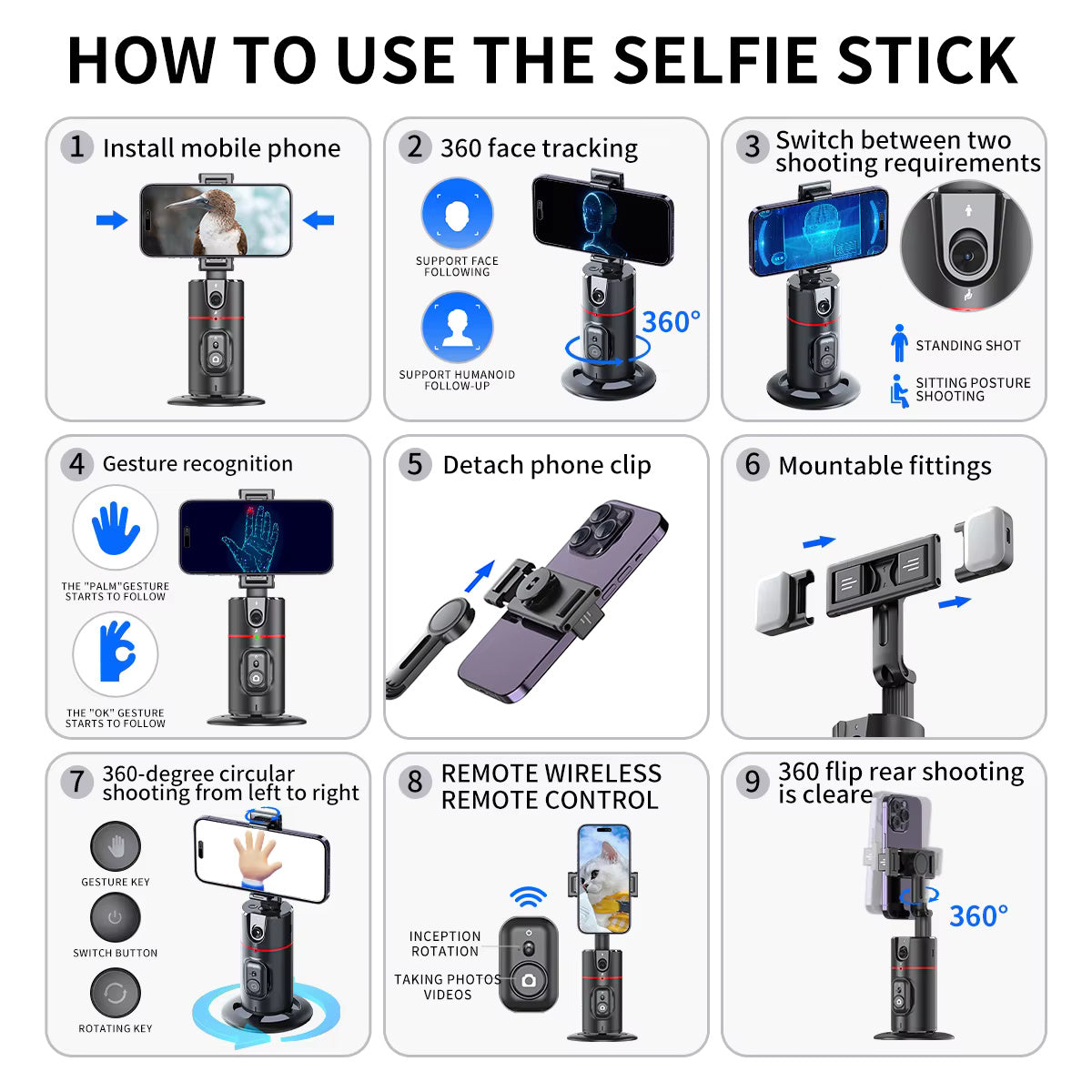 Selfie Show PO2 Gimbal 360 Rotation AI Automatic